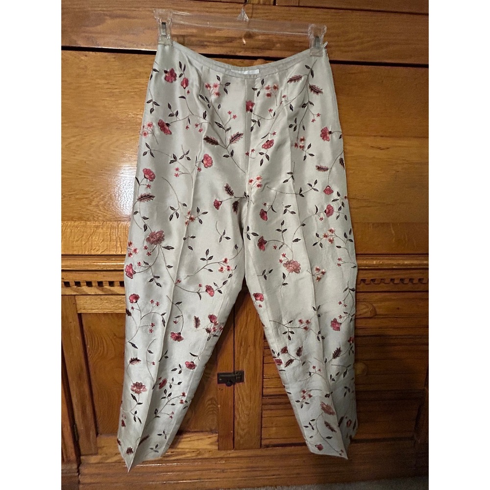 Cottagecore Y2K Fairy Old Money Silk Floral Embroidered Dress Pants Champagne